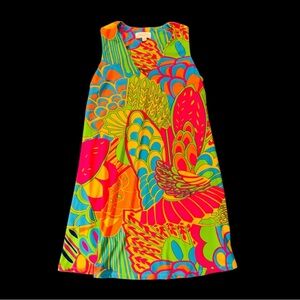 Julie Brown Livie Pink Orange Tropicana Psychedelic Print Dress, 1970s retro, M